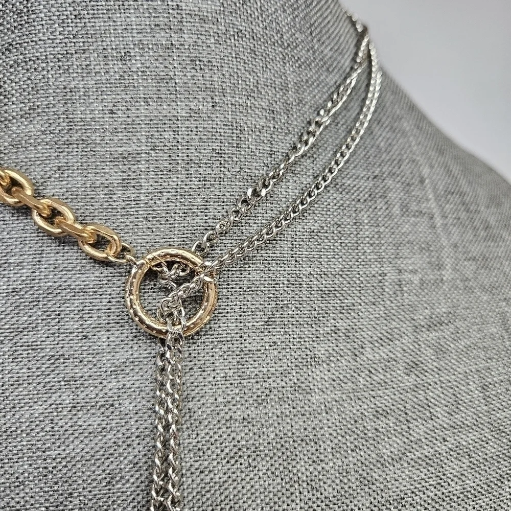 Unique Two-Tone Silver and Gold Lariat Necklace